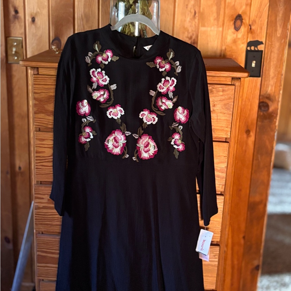 Nanette Lepore Black Dress with Pink Floral Design
